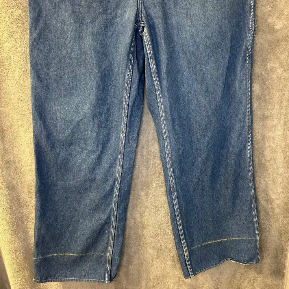 Liberty Mens 32W Blue Denim Bib Overalls Green Zipper Workwear Carpenter Pants